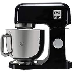 Kenwood kMix KMX75AB Robot de cuisine, 1000 W, Bol de 5 L avec poignée, comprend : crochet pétrisseur, fouet, mixeur K, acier inoxydable, 6 vitesses, noir et argent