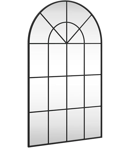 GIFTTROVE Specchio Da Finestra Ad Arco Da 91 Cm, Cornice In Metallo Nero Opaco, Specchio Decorativo A Griglia Per Soggiorno, Camera Da Letto, Ingresso