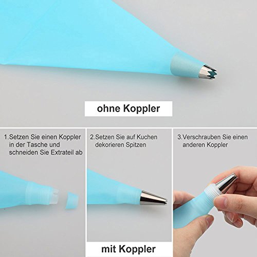 Zacro Spritztüllen Set mit 27 Stücke Garniertülle und Professional Eiscreme DIY Tool Kit Werkzeuge mit 3 wiederverwendbaren Dekorieren Mundwandler aus Edelstahl für Kuchen, Plätzchen backen und 3 Größe wiederverwendbaren Spritzbeutel Set - 5