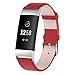 Produktbild samLIKE Leder Armband für Fitbit Charge 3 für Herren und Damen Echtleder Ersatzarmband Einstellbar Weich Warme Sportarmband Kompatibel mit Fitbit Charge 3, 5 Farben, 155-200MM (Rot)