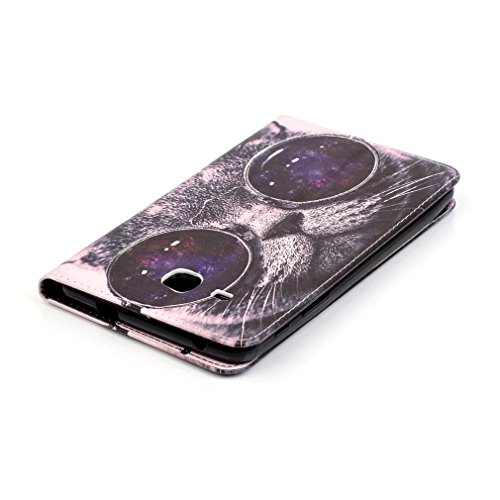 SZHTSWU Kunstleder Tasche für Samsung Galaxy Tab A 7.0 (2016) Tablette, Farbmalerei Serie PU Leder Tablette Tasche Hülle Schutzhülle Flip Wallet Case Ledertaschemit Kartenfächern und Ständerfunktion für Samsung Galaxy Tab A 7.0 SM-T280/SM-T285 (7 Zoll) Wi-Fi (2016)Tablet-PC (Brille Katze 09) - 7