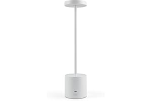 NOVANTA LIGHTING Lampada da Tavolo Ricaricabile Senza Fili in Metallo Dimmerabile Intensità Regolabile 0-100% Ricaricabile USB, Accensione Touch per Cucina, Ristorante, Bar (Tall 34cm, Bianco)
