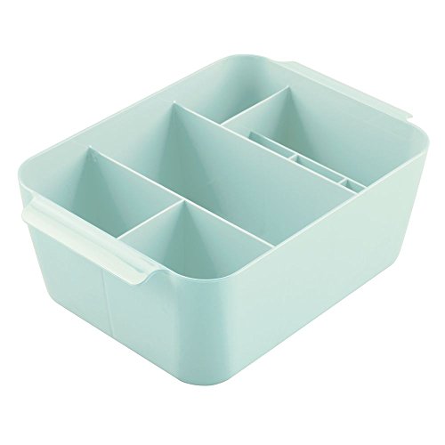 InterDesign Clarity Kosmetik Organizer mit Griffen | Sortierbox mit 8 Fächern für Make-Up & Accessoires | Ablagesystem auch für Bürozubehör | Kunststoff mintfarben