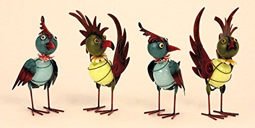 4 bunte Metall Vogel Figuren exotische Vögel 22cm bis 24cm Garten Dekoration fluoreszierende Farben Vogelscheuche