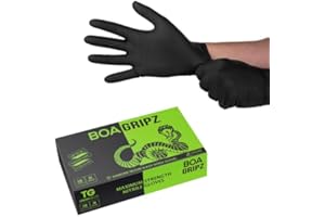 TG TOUGH GLOVE BOA Gripz (XL) Nitrile Gloves (Pack Of 50) | Strong Black Disposable Gloves | Diamond Textured | Powder & Latex Free Strong Midweight Mechanic Industrial Glove
