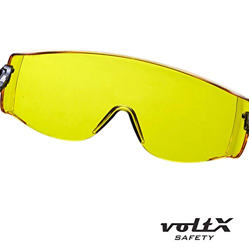 voltX ‚OVERSPECS‘ Gewerbliche Schutzbrille für Brillenträger im Industriewesen mit Schutzhülle – CE EN166f zertifiziert (gelb Scheibe) – individuell anpassbarer Bügel – beschlagfrei, kratzfest, UV380 Schutz – Safety Overglasses - 6