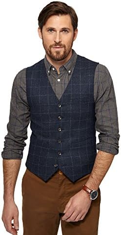 Racing Green Big and Tall Navy Windowpane Check Wool Blend Waistcoat