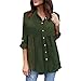 Produktbild Damen Bluse Yesmile Solide Shirt V-Ausschnitt Langarm Oberteil Locker Übergröße Bluse Tops Sommer Täglich Lose Mode Chiffon Taste Damen Tops (5XL, Armeegrün)