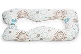 Schwangerschaftskissen, Seitenschläferkissen mit Öko-Tex Standard 100 - ergonomisch geformt - stützt Rücken und Bauch (Blumen blau/beige)
