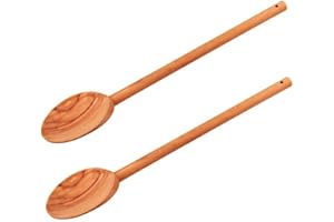 Fackelmann 9986150 Lot de 2 cuillères de Cuisine Rondes 30 cm en Bois d'olivier, cuillère en Bois, cuillère Cuisine, Marron, 30 x 7,8 x 1,2 cm