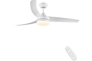 CJOY Ventilatore da Soffitto con Luce e Telecomando, 132cm Ventilatore da Soffitto Bianco Brillante Reversible Motore CC Ventilatores da Soffitto Dimmerabile LED, 3 Temperature di Colore, Timer