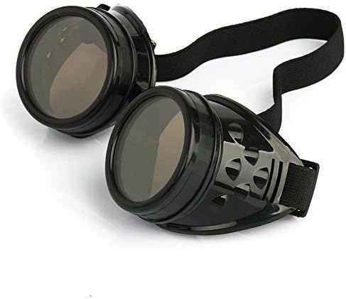 Cyber Goggles Steampunk Welding Goth Cosplay Vintage Goggles Rustic (Black Glasses)