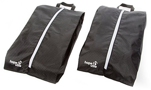 HOPEVILLE Extra große Schuhtaschen im 2er Set, Premium wasserundurchlässige Schuhbeutel trennen saubere Kleidung von schmutzigen Schuhen auf Reisen, Freizeit und Urlaub (Schwarz)