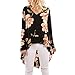 Produktbild DEELIN Bluse Damen Pullover Irregulär Lange Ärmel Hemd Tops V-Ausschnitt Blumen Drucken Sweatshirts Chiffon Hemden Blusen Outerwear T shirt Tops Blusentop Kapuzenpullis (S, Schwarz)
