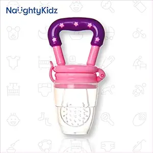 Naughty Kidz Baby Food Feeder||Fruit Feeder Pacifier||Fruit Nibbler-Best Toy Fruit Teether||Soft Silicone Fruit Teether for Babies||Fridge & Dishwasher Safe||100% BPA-Free Teether (Pink)