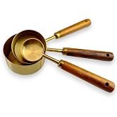 Digithome 3&rsquo;l&uuml; Ahşap Saplı &Ccedil;elik &Ouml;l&ccedil;&uuml; Kaşığı Seti Kahve &Ccedil;ay &Ouml;l&ccedil;&uuml; Kabı 125 Ml 60 Ml ve 15 Ml Gold C1-1-289