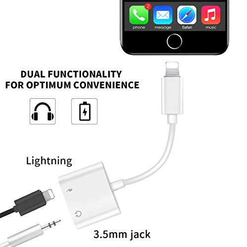 Lightning to 3.5mm Audio Adapter for iPhone 7 Plus, Anskp 2 in 1 Lightning Charger and 3.5 mm Aux Headphone Jack Cable[Support iOS 10.3.1][No Calling Function and Music Control] for iPhone 7/7 Plus-White