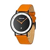 Zeitenwende Herren-Uhr Klassik-Serie schwarz/Zweilagiges italienisches Leder-Armband in orange/Schweizer Uhrwerk