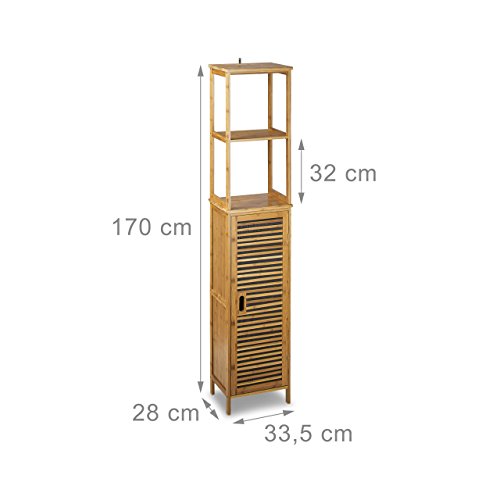 Relaxdays Badregal Bambus HBT 170 x 33,5 x 28 cm Badschrank mit 6 Ablageflächen mit praktischen Stauraum für Badeaccessoires als Standregal mit Schrank und 2 verstellbaren Einlegeböden für Bad, natur - 4