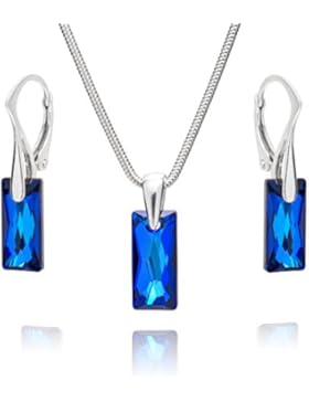 LillyMarie Damen Silber Schmuckset echt Silber Anhänger mit original Swarovski Elements Kristall blau längen-verstellbar...