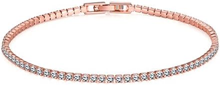SHAYAY Rose Gold/Gold Plated Tennis Bracelet for Women with Round Brilliant Cubic Zirconia Hand Chain Charm Clip-on…