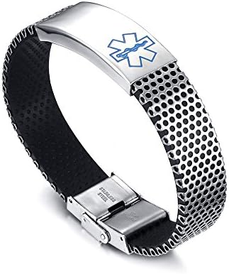 LianDuo Mens Womens Stainless Steel Silicone Medical Alert ID Bracelet Free Engraving Diabetes Cancer Etc,Blue