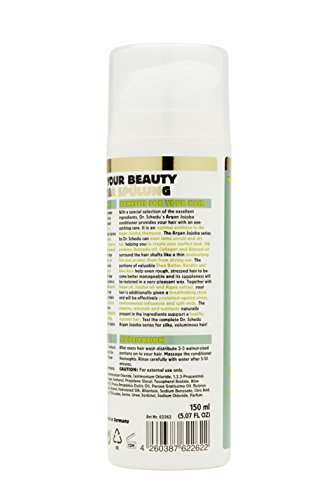 Dr. Schedu Berlin Argan Jojoba Spülung 150ml, mit Seidenproteinen, Mandelöl, Algenextrakt, Avocadoöl, Keratin, Aloe Vera, Sheabutter und Kollagen, für trockenes und strapaziertes Haar, silikonfrei, tierversuchsfrei, made in Germany! - 3