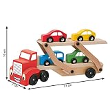 Woody Holz Autotransporter 30,5x16x7cm / Transporter für Autos mit 4 bunten Autos - 4
