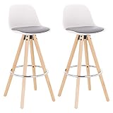 4-Fuß-Gestell aus Massivholz WOLTU® BH45grw-2 2 x Barhocker 2er Set Barstuhl aus Kunstleder Holzgestell mit Lehne + Fußstütze Design Stuhl Küchenstuhl optimal Komfort Grau+Weiß