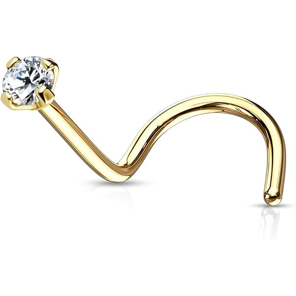 Nose Piercing Kit 9ct Yellow Gold Claw Set CZ Hinged Nose Stud Nose Studs Sterling Silver