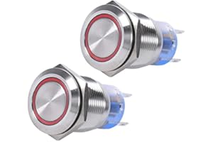 KEENSO Metal Push Button Switch, Waterproof Stainless Steel 12V LED Push Button On-off Switch Self-locking Latching Push Button Switch 1NO1NC (Red 2 Pcs)