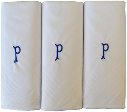 Mens/Gentlemens 3 Pack Plain White Handkerchiefs With 1 Letter Name Initials, P