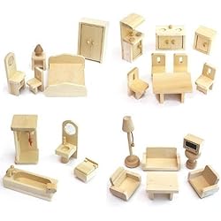 VDP Freda Poupée Meubles Maison de poupée Meubles Ensemble de Meubles pour Maison de poupée Freda Bois 28 pièces