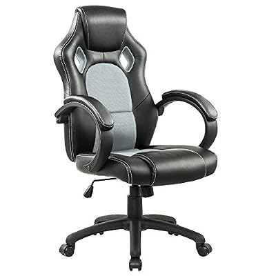 Intimate WM Heart IWMH Racing Chaise Moderne Confortable Ergonomique De Bureau En Similicuir PU Haute Dossier Siège Baquet Fauteuil Sport Gaming Pivotant Pour Gamer Joueur Ordinateur (Gris)