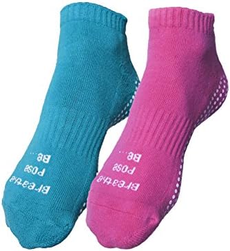 Yoga Pilates Socks With Grips for Non-Slip No Skid Stability in Class, At Home or Rehab Hospital. Hygienic, Breathable Sticky Grippy Traction Soles