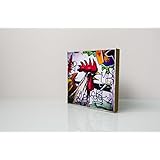 Foto auf Holz, im Quadrat, 13x13 Graffiti mit einem roten Hahn handmade