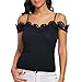 Produktbild PINEsong Damen Tops Sommer Oberteile Mode Frauen Sexy Aus der Schulter Häkeln Getrimmt Rippe Vest Camisole T-Shirt Schulterfrei Trägerlos Halfter Trägershirts Damenmode Elegante Bluse (M, Schwarz)