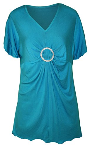 NEW WOMENS LADIES PLUS SIZE HANKY HEM V-NECK DIAMANTE BUCKLE CAP SHORT SLEEVE TOPS UK 8-26