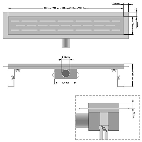 TecTake Edelstahl Duschrinne Bodenablauf Ablaufrinne Duschablauf Boden Ablauf Rinne mit Siphon und Zubehör – diverse Größen – (90cm) - 7
