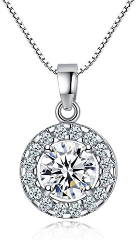 Necklace for Women 925 Sterling Silver and 5A Cubic Zirconia 45cm(18in) Pendant Necklace with Extender with Exquisite Gift Package by CJbrother