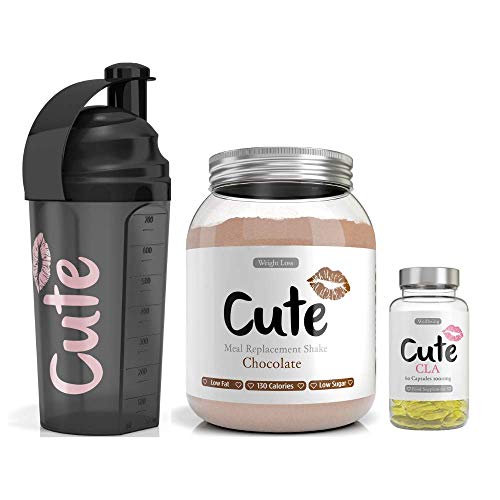 Cute Nutrition Cioccolato Shake Sostitutivi del Pasto con Shaker e Capsule CLA per la Perdita di Peso per Donne Barattolo da 500g Shaker di 700ml