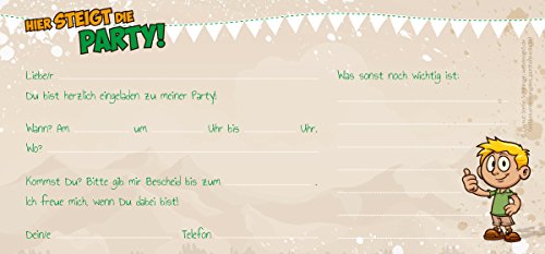 12 Einladungskarten zum Kindergeburtstag „Hier steigt die Party!“ | Geburtstagseinladungen Einladungen Geburtstag Party Kinder Jungen Mädchen - 2