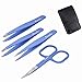 KEDSUM 4 Piece Stainless Steel Tweezers Set - Slant, Straight,Pointed Tip and Nail Scissor,Precision Tweezer for Eyebrow Shaping, Ingrown Hair & Splinter Removal