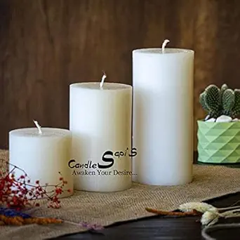SapiS Highly Scented Pure Wax Big Pillar Candles | Home Decorative Candles | Diwali Candles | Birthday Candles | Valentines Day | Aroma | 150 Hours Burn | (6x4,x3 L & 3 Inch Dia) Pack of 3 (White)
