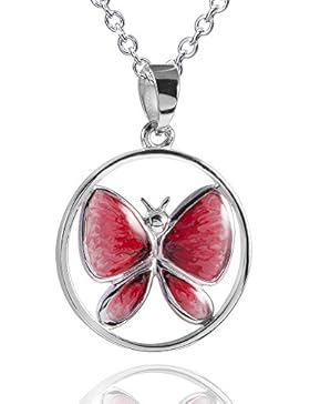 MATERIA 925 Silber Kettenanhänger Schmetterling Butterfly rot emailliert und lackiert mit Silber Kette #190-30