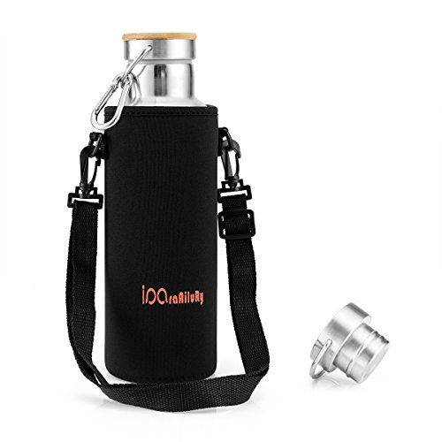 Trinkflasche Edelstahl mit Bambus Kappe (2 Trinkverschlüsse) – iParaAiluRy BPA freie Thermosflaschen 500/750/1000ml – Vakuumisolierte Doppelwandig Edelstahlflasche für Outdoor, Büro, Camping, Sport – Flasche Edelstahl - 8