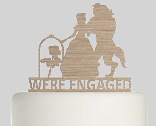 We´re Engaged Beauty and The Beast Wooden Wedding Cake Topper Rustic Design cake topper. Available in Beech or Oak Veneer