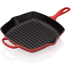 Le Creuset, Skillet Gril en Fonte Émaillée, Carré, 26 cm, Compatible avec Toutes Sources de Chaleur (Induction Incluse), 2.86 kg, Cerise
