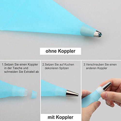 YIAN 46 Spritztüllen Set inkl.42 Stücke Garnieraufsätze 2 wiederverwendbare silikon-vereisungsbeutel und 2 Kunststoff-Kupplungen für Pralinen,Plätzchen, Keksen,Kuchen und Torten Deko decorating tools aus Edelstahl - 2