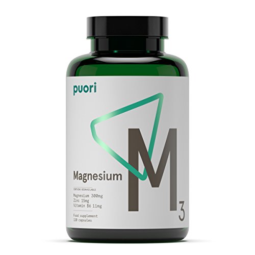 Puori M3 Chelated Magnesium Gluconate Plus Taurinate, Zinc Picolinate, Vitamin B6 Capsule, 120-Count